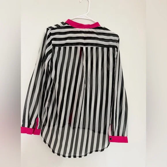 Striped Black and White Blouse with Pink Accents - Picture 6 of 8